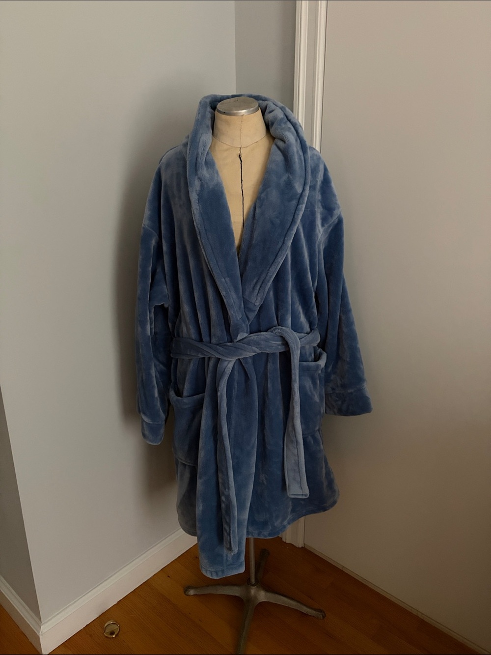 Martha Stewart Cozy Plush Blue Shawl-Collar Robe Coat